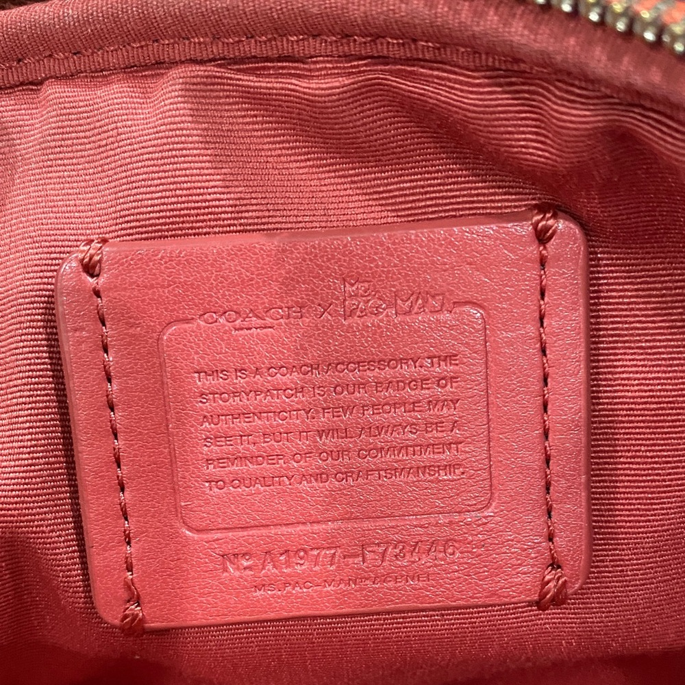 Coach Brown Signature Canvas Crossbody with Red Trim and Miss Pac-Man Graphic - Picture 2 of 15
